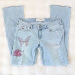 vintage hollister low rise butterfly rose graphic jeans size 9s
